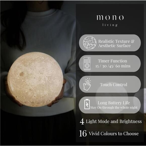 Moon Lamp for Kids, 4.7 Inch, Moon Night Light, 16 Color 3D Led Ball, Star - Picture 4 of 7